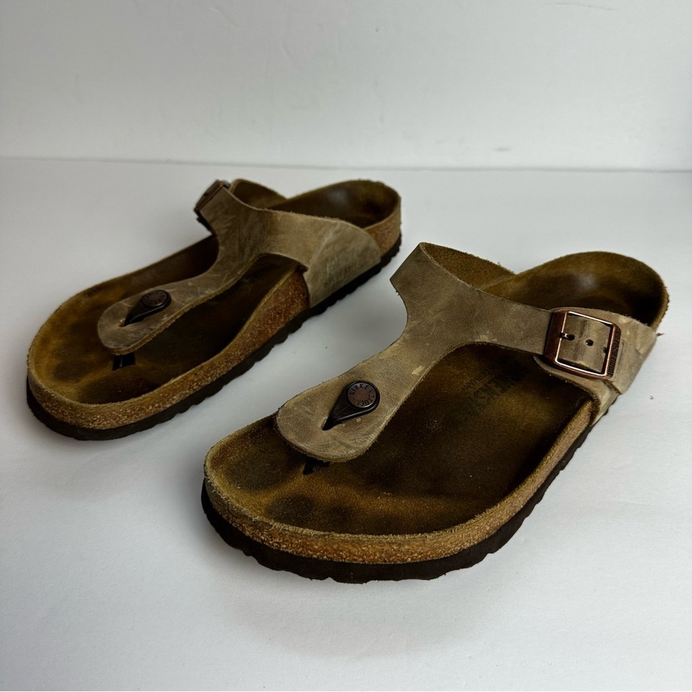 Birkenstock Gizeh Sandals Women's Size 10 or Men's 8 EU 41 Thong Shoes Tan - Picture 5 of 9